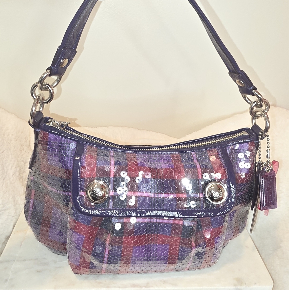 Purple and Pink Shoulder Bag with Iridescent Sequins